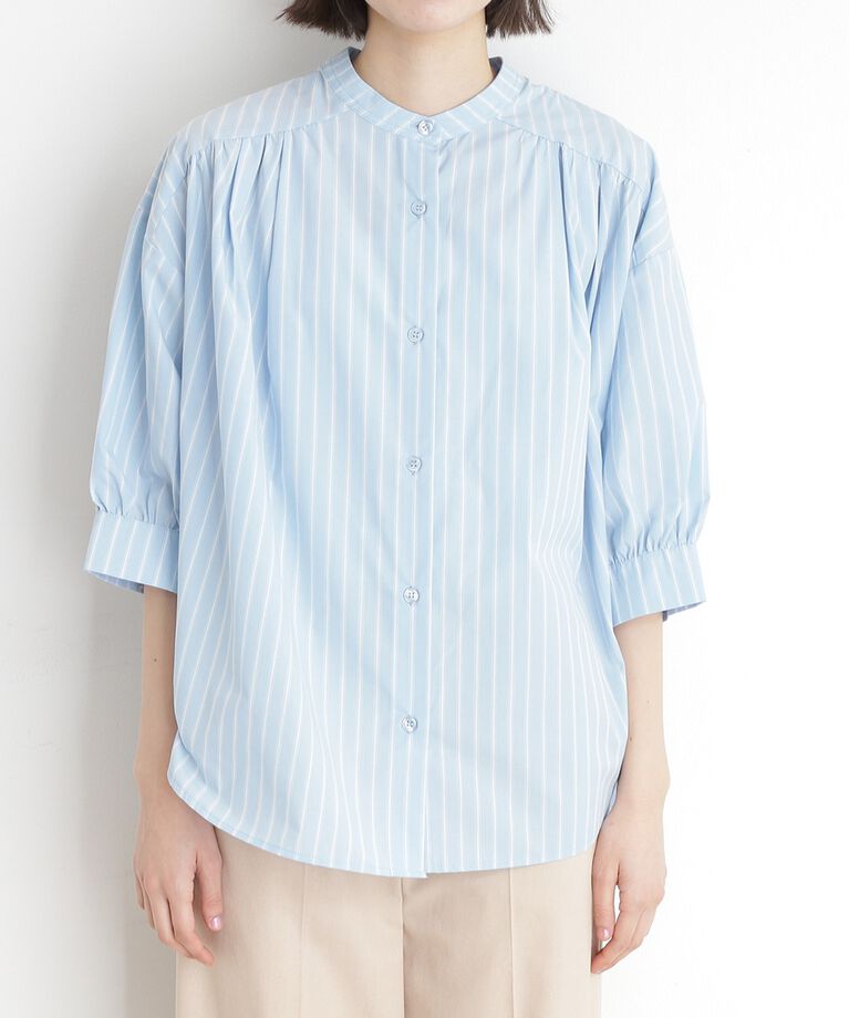THE SHOP TK「【体型カバー】6分袖バックシャーリングシャツ/洗える」|シャツ・ブラウス|
