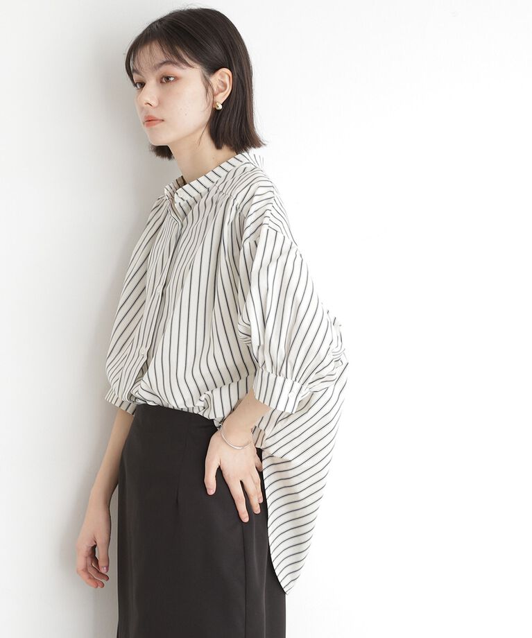 THE SHOP TK「【体型カバー】6分袖バックシャーリングシャツ/洗える」|シャツ・ブラウス|