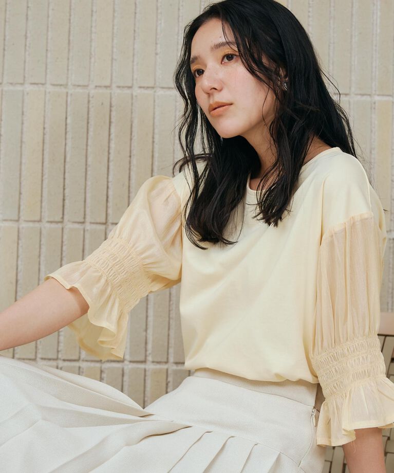 THE SHOP TK「袖シャーリングシアープルオーバー【洗濯機OK】」|Tシャツ・カットソー|