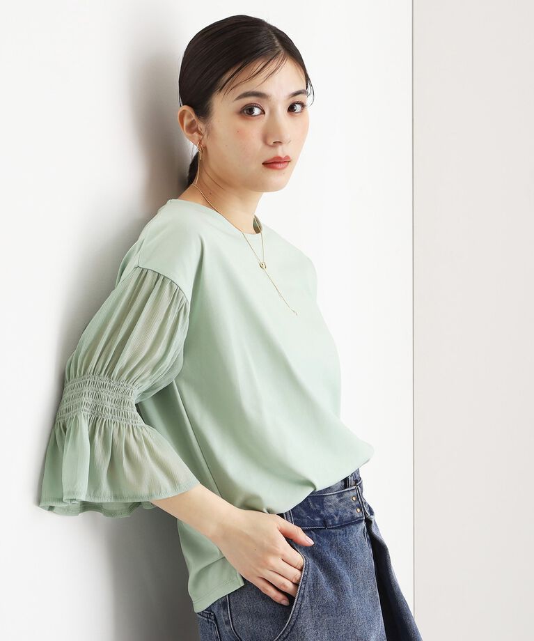 THE SHOP TK「袖シャーリングシアープルオーバー【洗濯機OK】」|Tシャツ・カットソー|