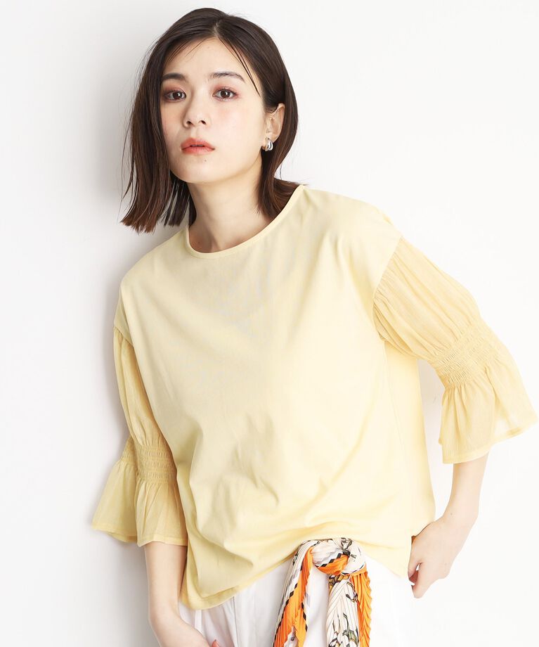 THE SHOP TK「袖シャーリングシアープルオーバー【洗濯機OK】」|Tシャツ・カットソー|
