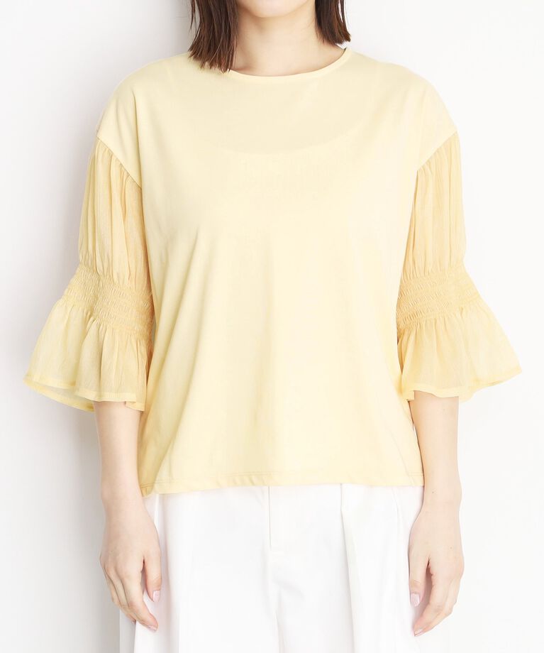 THE SHOP TK「袖シャーリングシアープルオーバー【洗濯機OK】」|Tシャツ・カットソー|