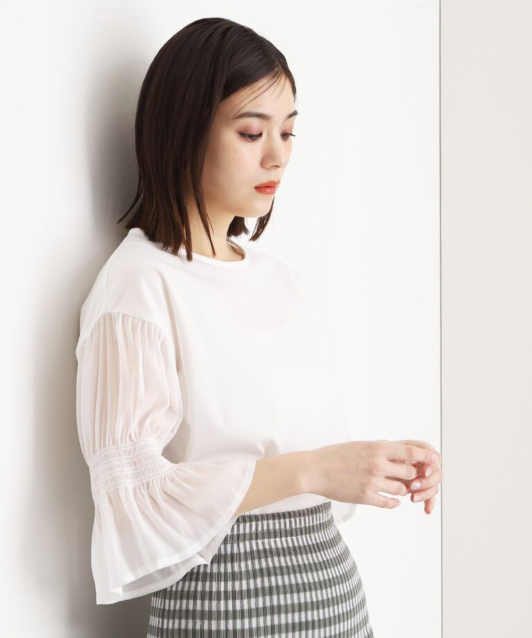 THE SHOP TK「袖シャーリングシアープルオーバー【洗濯機OK】」|Tシャツ・カットソー|