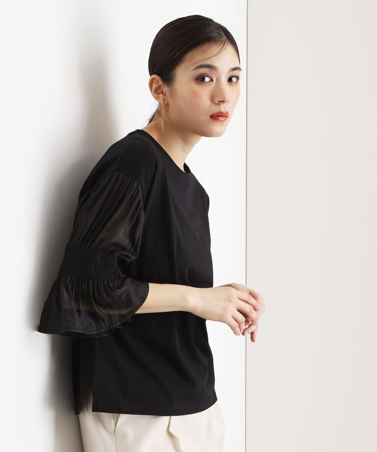 THE SHOP TK「袖シャーリングシアープルオーバー【洗濯機OK】」|Tシャツ・カットソー|