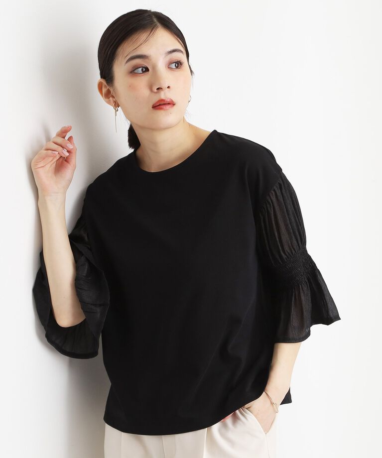 THE SHOP TK「袖シャーリングシアープルオーバー【洗濯機OK】」|Tシャツ・カットソー|ブラック(019)