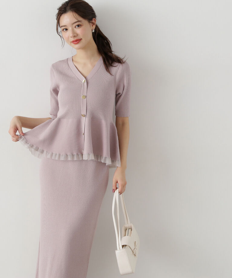 PROPORTION BODY DRESSING「裾シアーペプラムニットセットアップ」|ワンピース|ピンク