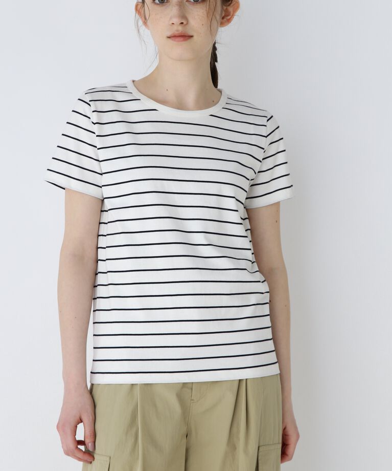  「◆オーガニック綿天竺半袖ボーダーＴシャツ」|Tシャツ・カットソー|ホワイト×ネ  3