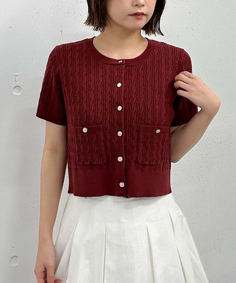 archives「ハーフスリーブ細ケーブルニットカーディガン」|カーディガン|RED