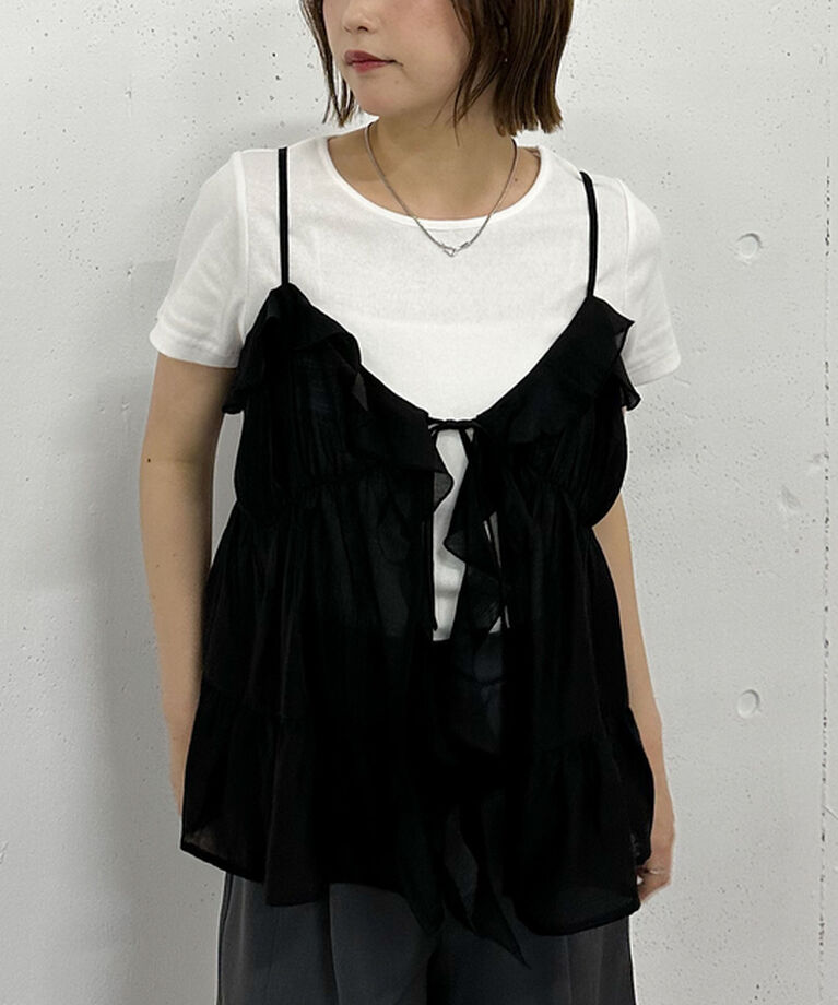 archives「ラッフルフリルキャミ×テレコＴｅｅＳＥＴ」|カーディガン|BLACK