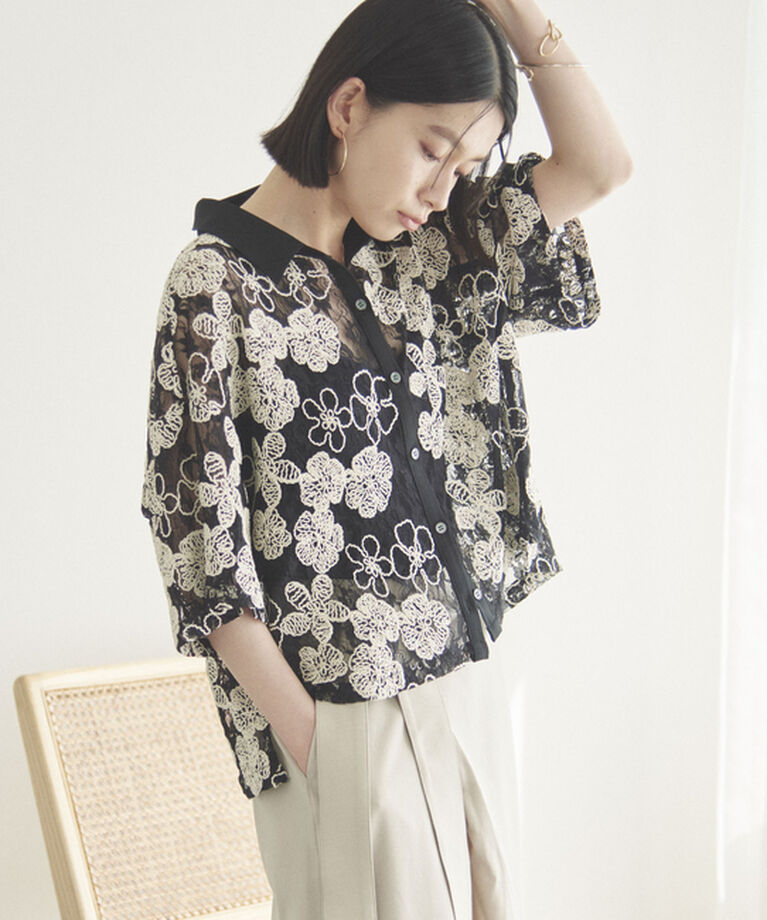 Doux archives「コードレースクロップドシャツ」|シャツ・ブラウス|BLACK