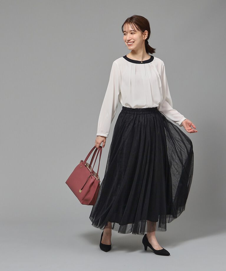 SHOO･LA･RUE「【通勤/デイリー/セレモニーにも】配色バンドカラー風ブラウス【CIRCRIC】」|シャツ・ブラウス|