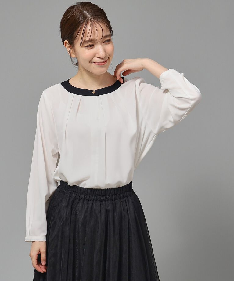 SHOO･LA･RUE「【通勤/デイリー/セレモニーにも】配色バンドカラー風ブラウス【CIRCRIC】」|シャツ・ブラウス|