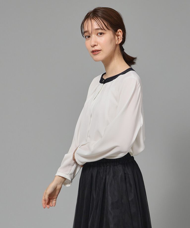 SHOO･LA･RUE「【通勤/デイリー/セレモニーにも】配色バンドカラー風ブラウス【CIRCRIC】」|シャツ・ブラウス|