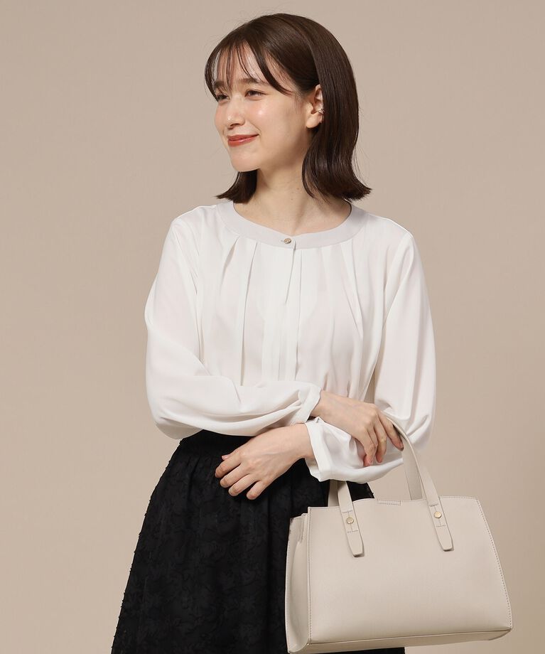SHOO･LA･RUE「【通勤/デイリー/セレモニーにも】配色バンドカラー風ブラウス【CIRCRIC】」|シャツ・ブラウス|ﾅﾁｭﾗﾙ(450)