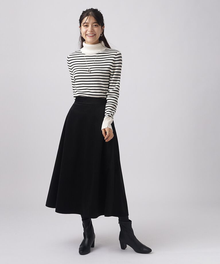 SHOO･LA･RUE「【上品な光沢】ベロアツイル ミディ丈　フレアスカート」|スカート|