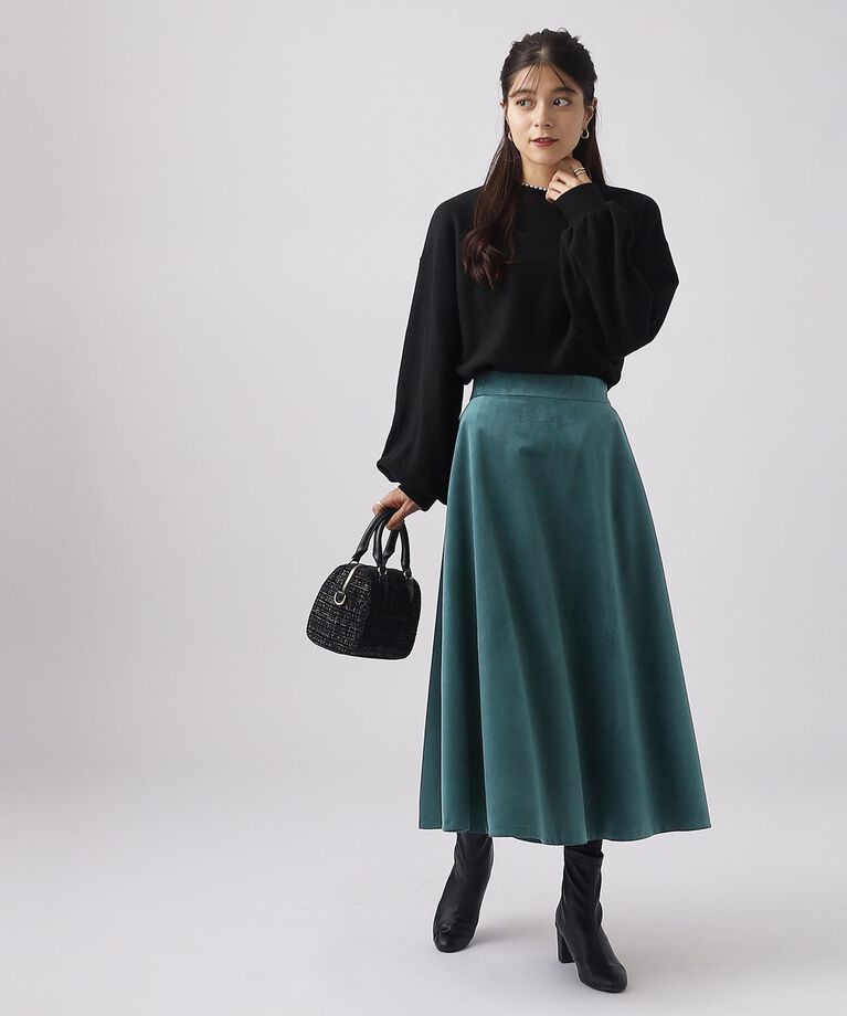 SHOO･LA･RUE「【上品な光沢】ベロアツイル ミディ丈　フレアスカート」|スカート|
