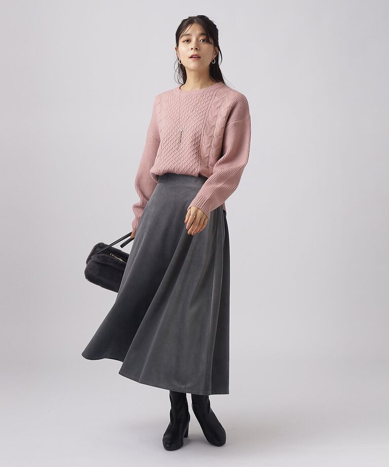 SHOO･LA･RUE「【上品な光沢】ベロアツイル ミディ丈　フレアスカート」|スカート|