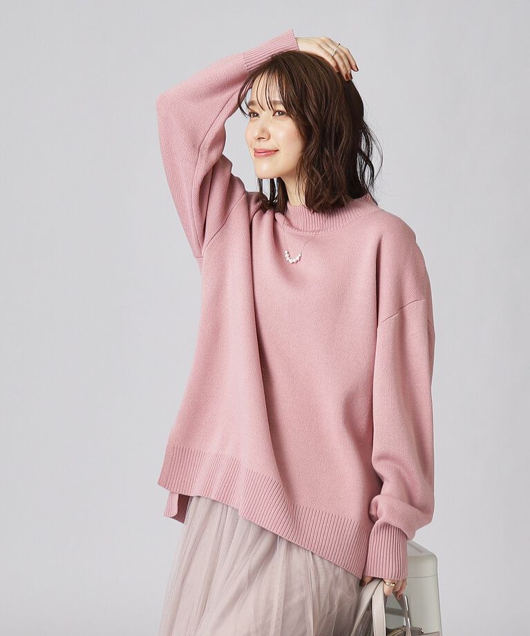 SHOO･LA･RUE「【洗える】ワイドシルエット スリット入り 前後差ハイネックニット」|ニット・セーター|ﾋﾟﾝｸ(072)