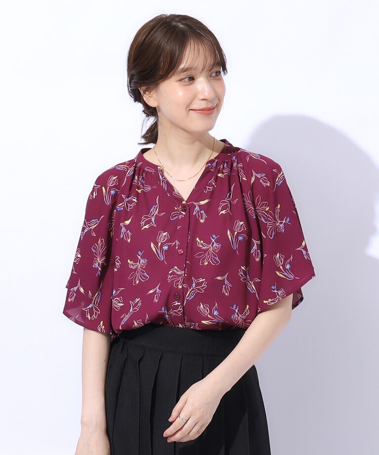 SHOO･LA･RUE「【高レビュー/洗える】シンプルコーデに彩りを プリント前あきブラウス」|シャツ・ブラウス|