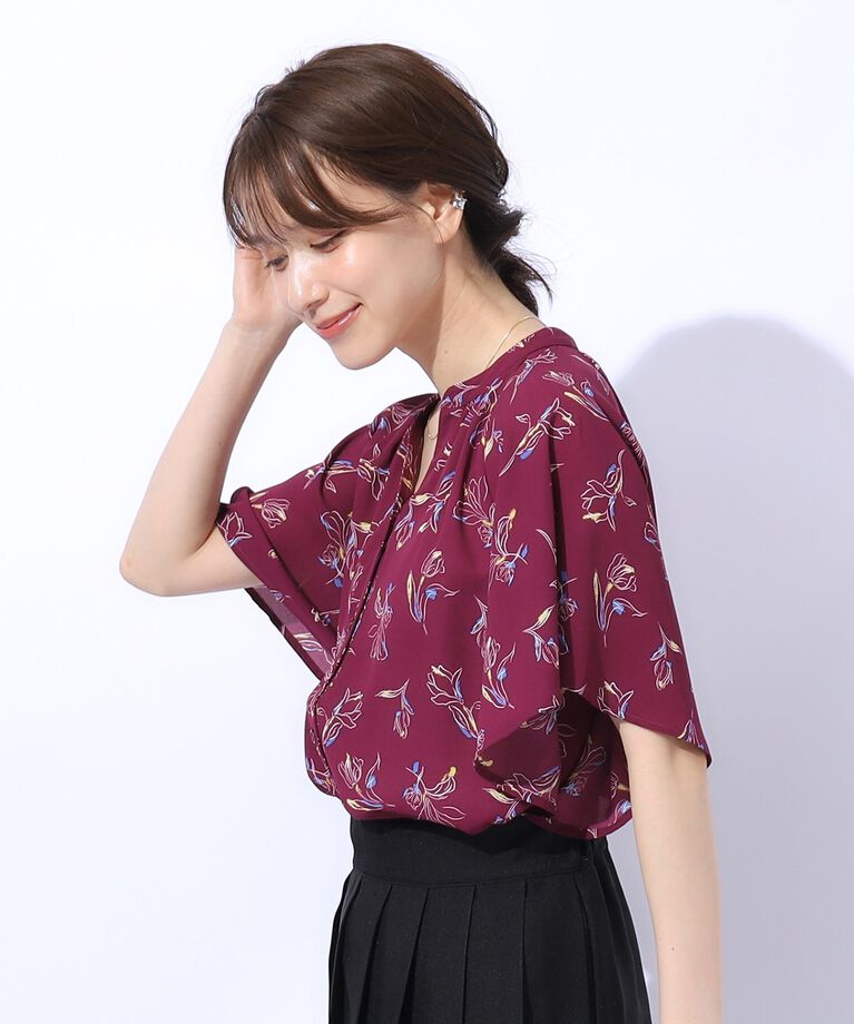 SHOO･LA･RUE「【高レビュー/洗える】シンプルコーデに彩りを プリント前あきブラウス」|シャツ・ブラウス|
