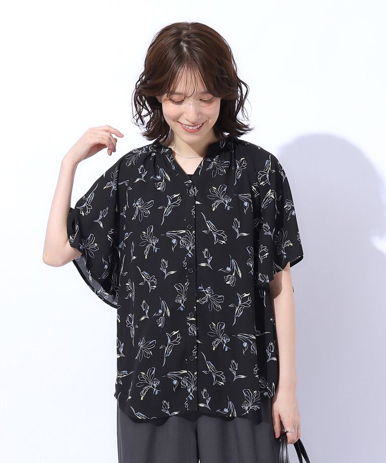 SHOO･LA･RUE「【高レビュー/洗える】シンプルコーデに彩りを プリント前あきブラウス」|シャツ・ブラウス|