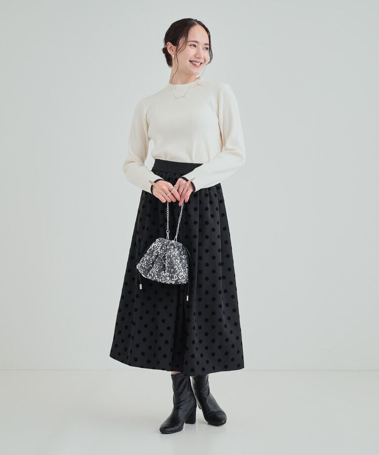 SHOO･LA･RUE「【洗える】1枚でこなれ見え 配色ライン リブハイネックニット」|ニット・セーター|