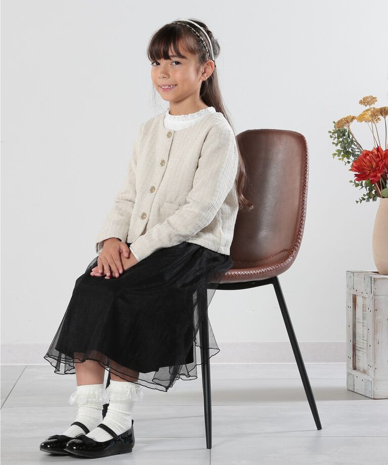SHOO･LA･RUE「【100-140cm/プチセレ】ツイードジャケット」|ノーカラージャケット|