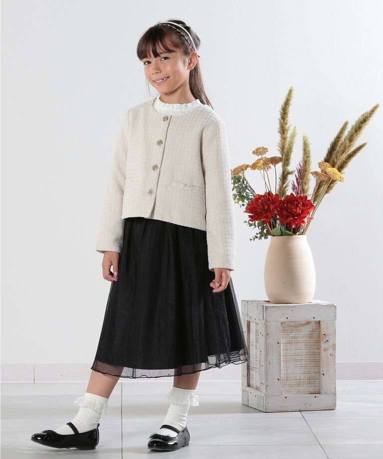 SHOO･LA･RUE「【100-140cm/プチセレ】ツイードジャケット」|ノーカラージャケット|