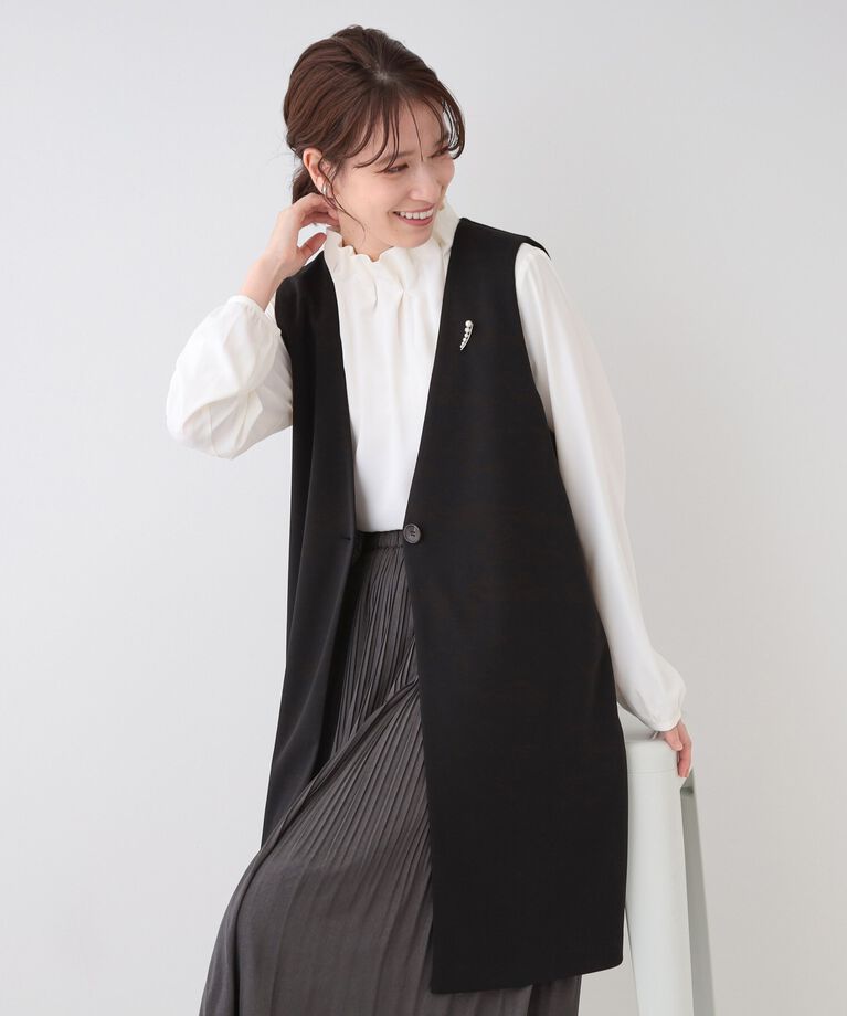 SHOO･LA･RUE「【洗える/S-3L/セットアップ可】セレモニーや通勤にも カットジョーゼット ジレ」|ベスト・ジレ|ブラック(019)
