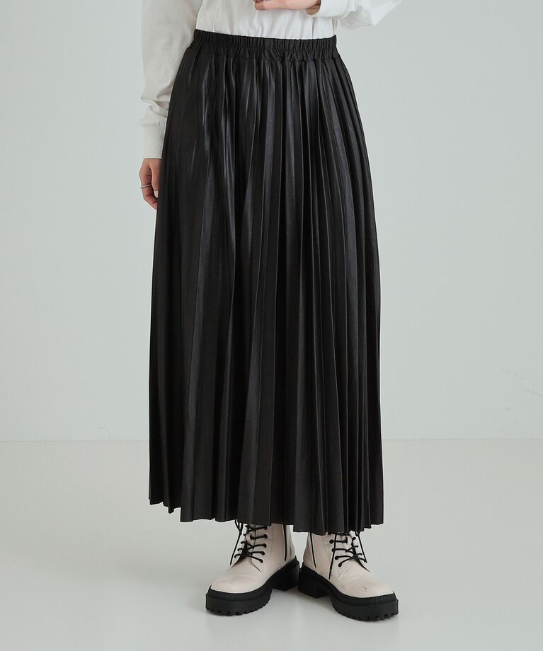 SHOO･LA･RUE「微光沢で華やか レザー調プリーツスカート」|スカート|