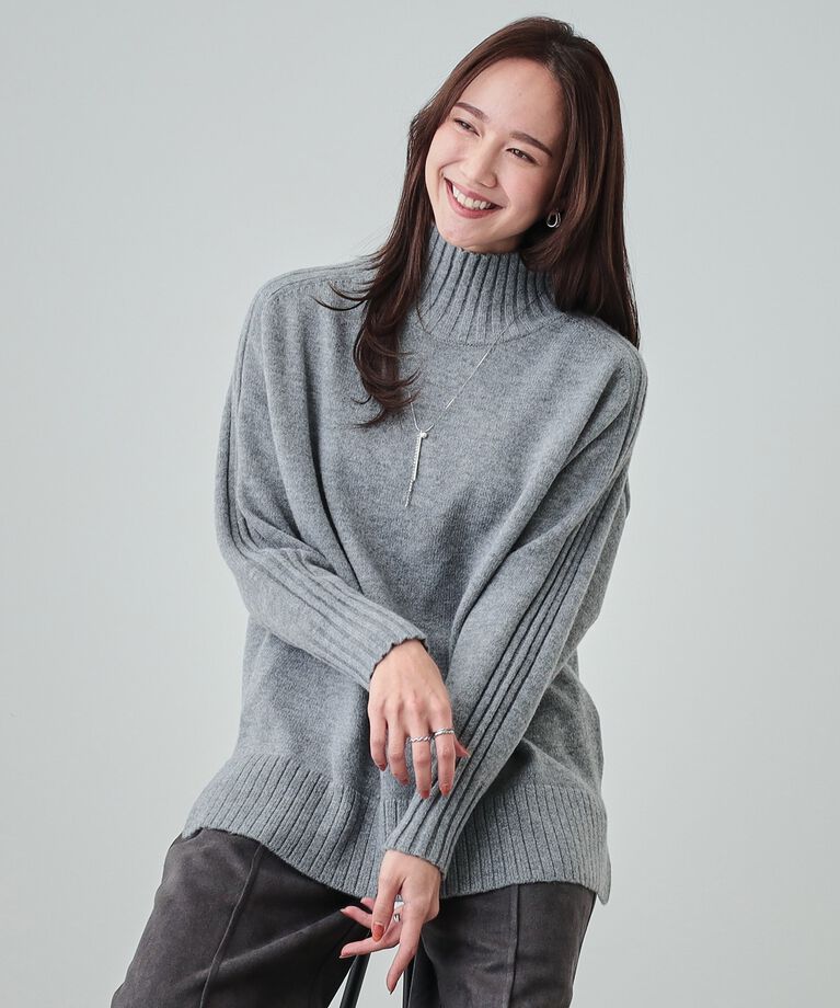SHOO･LA･RUE「【S-LL/体型カバー】上品さを兼ね備えた ふわふわゆるハイネックニット」|ニット・セーター|ｸﾞﾚｰ(012)