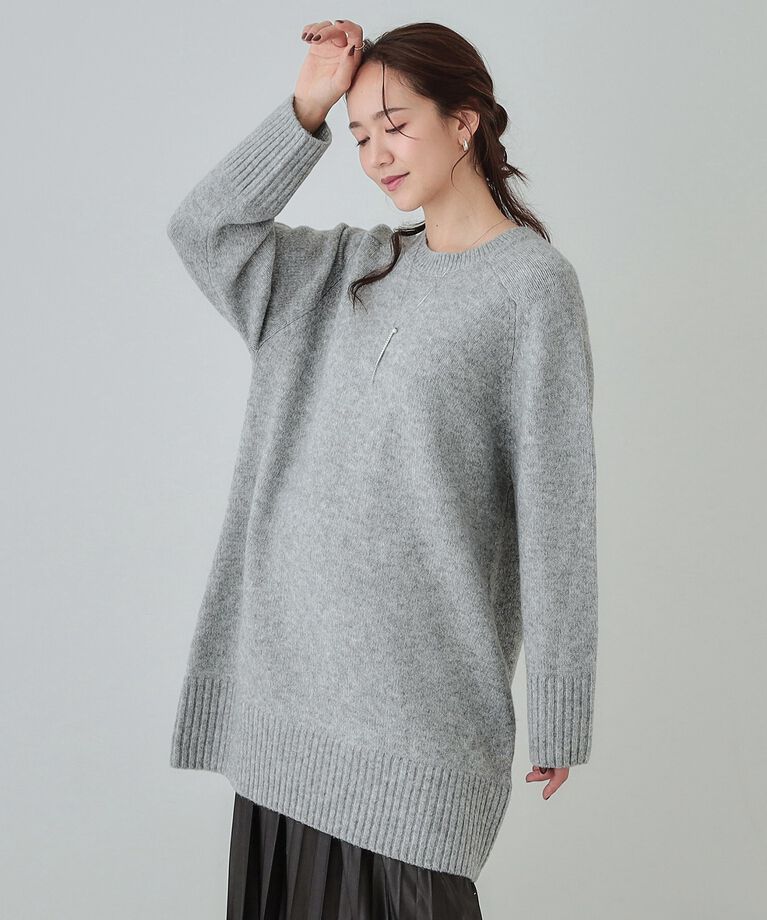 SHOO･LA･RUE「【S-LL/体型カバー】ふんわりあたたかい ニットチュニック」|ニット・セーター|グレー(012)