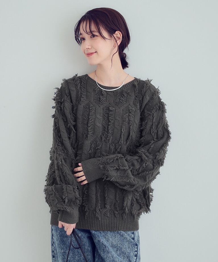 SHOO･LA･RUE「【S-LL】一枚で主役級。フリンジが目を惹くゆるニット」|ニット・セーター|