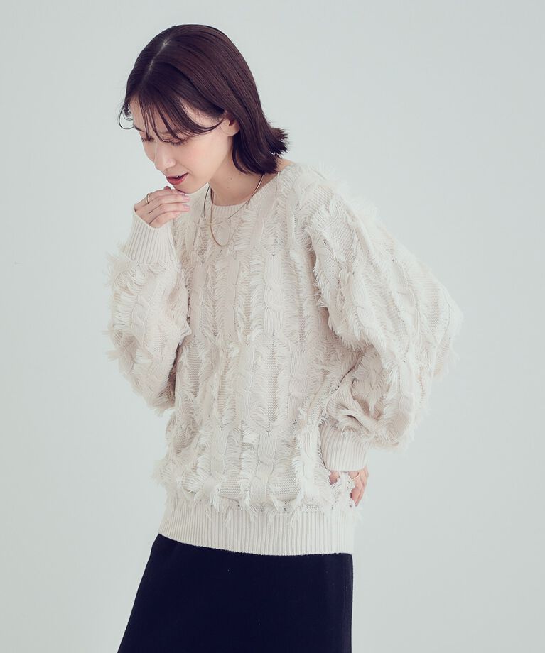 SHOO･LA･RUE「【S-LL】一枚で主役級。フリンジが目を惹くゆるニット」|ニット・セーター|