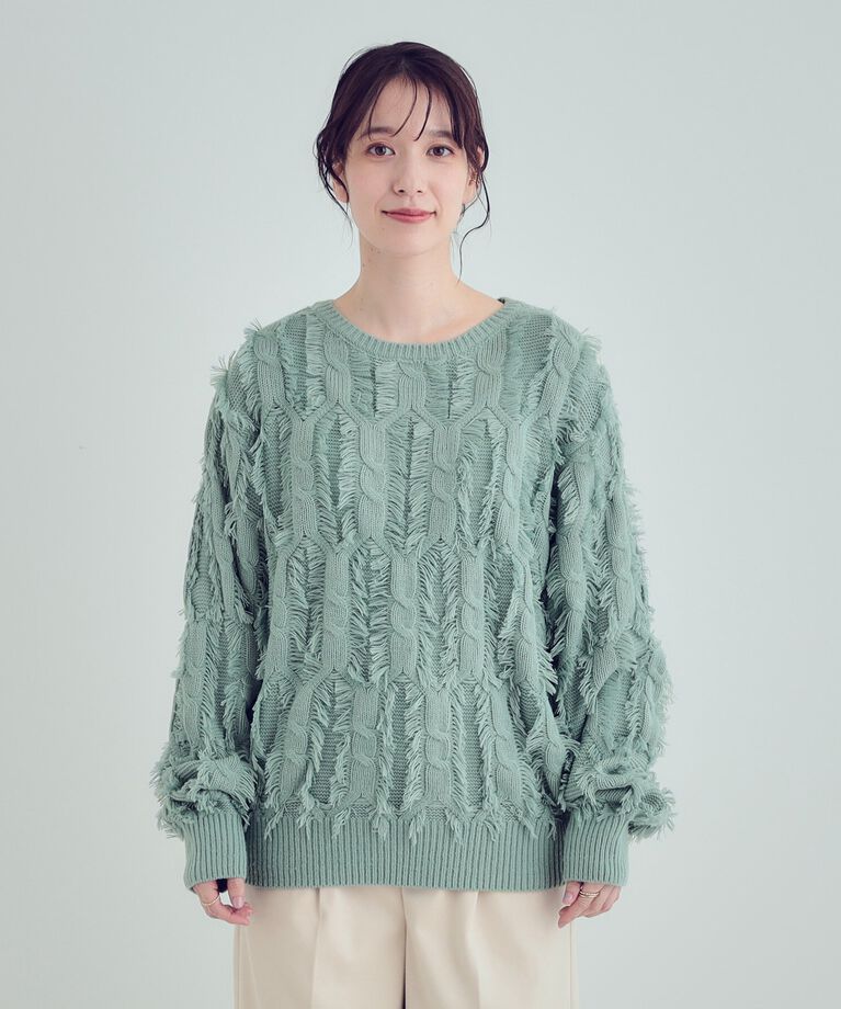 SHOO･LA･RUE「【S-LL】一枚で主役級。フリンジが目を惹くゆるニット」|ニット・セーター|