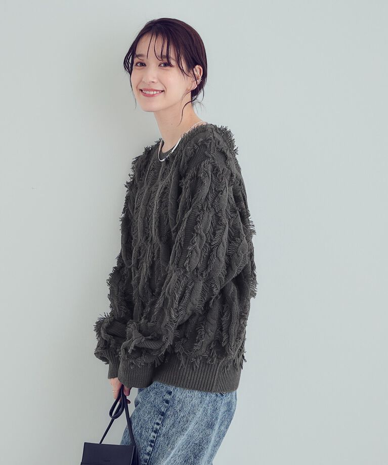 SHOO･LA･RUE「【S-LL】一枚で主役級。フリンジが目を惹くゆるニット」|ニット・セーター|