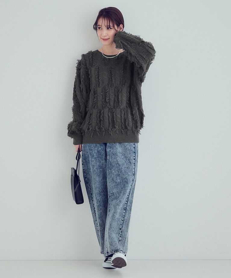 SHOO･LA･RUE「【S-LL】一枚で主役級。フリンジが目を惹くゆるニット」|ニット・セーター|