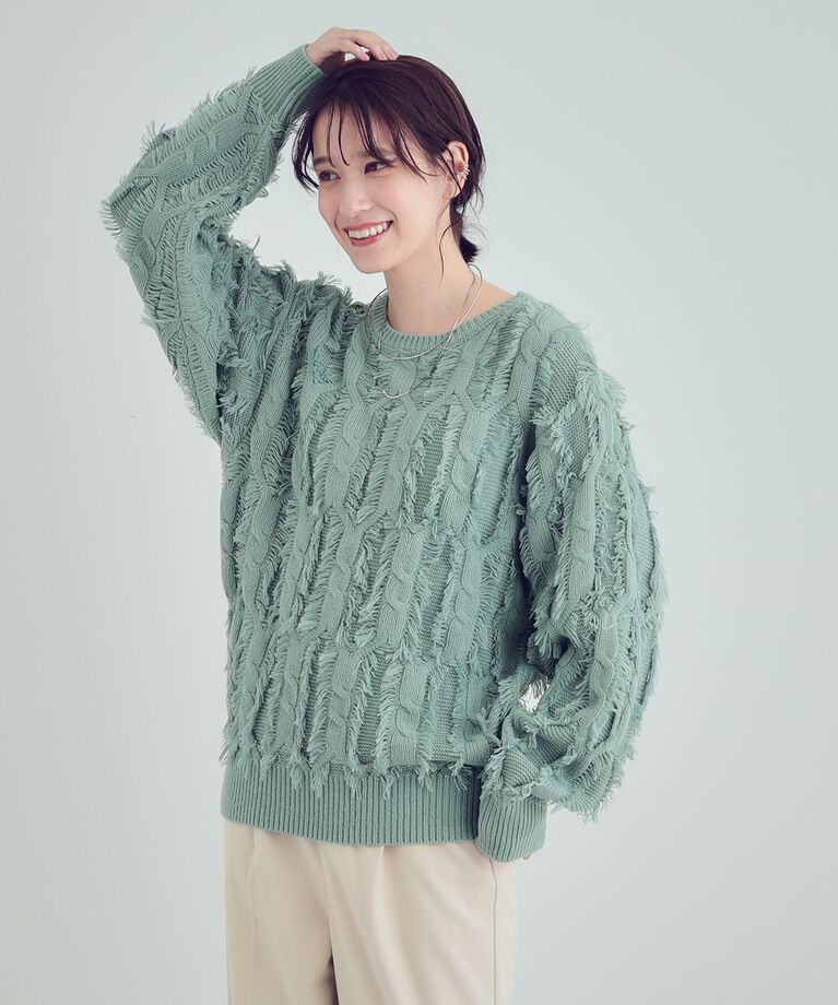 SHOO･LA･RUE「【S-LL】一枚で主役級。フリンジが目を惹くゆるニット」|ニット・セーター|