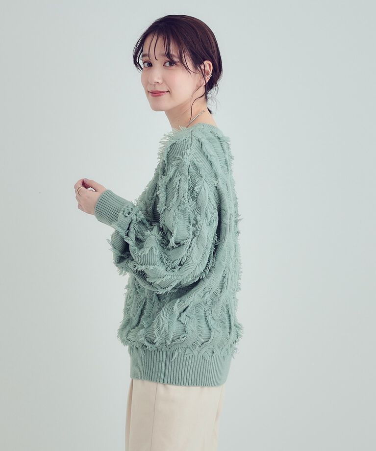 SHOO･LA･RUE「【S-LL】一枚で主役級。フリンジが目を惹くゆるニット」|ニット・セーター|