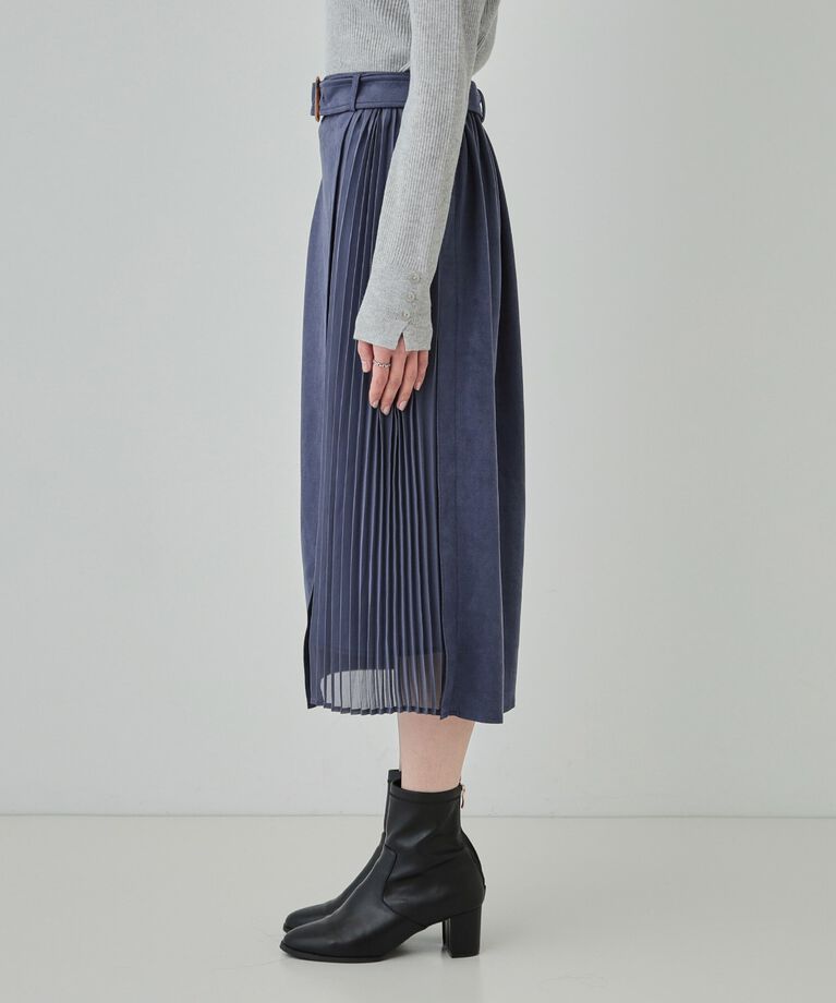 SHOO･LA･RUE「【S-LL】共布ベルト付き サイドプリーツ切り替えスカート」|スカート|