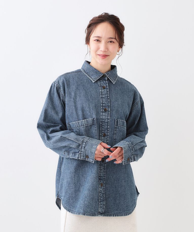 SHOO･LA･RUE「【洗える/S-LL】BIGポケット オーバーサイズデニムシャツ」|シャツ・ブラウス|