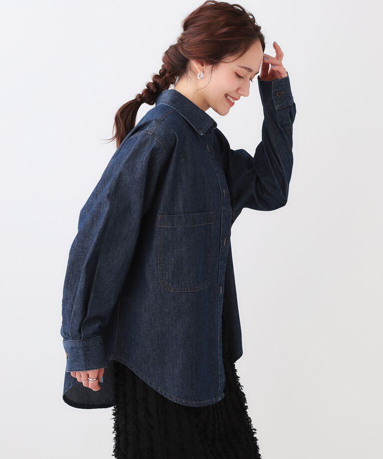 SHOO･LA･RUE「【洗える/S-LL】BIGポケット オーバーサイズデニムシャツ」|シャツ・ブラウス|
