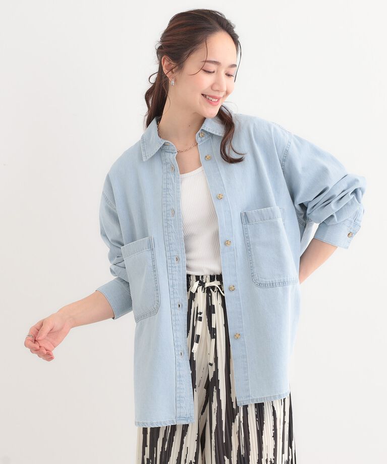 SHOO･LA･RUE「【洗える/S-LL】BIGポケット オーバーサイズデニムシャツ」|シャツ・ブラウス|