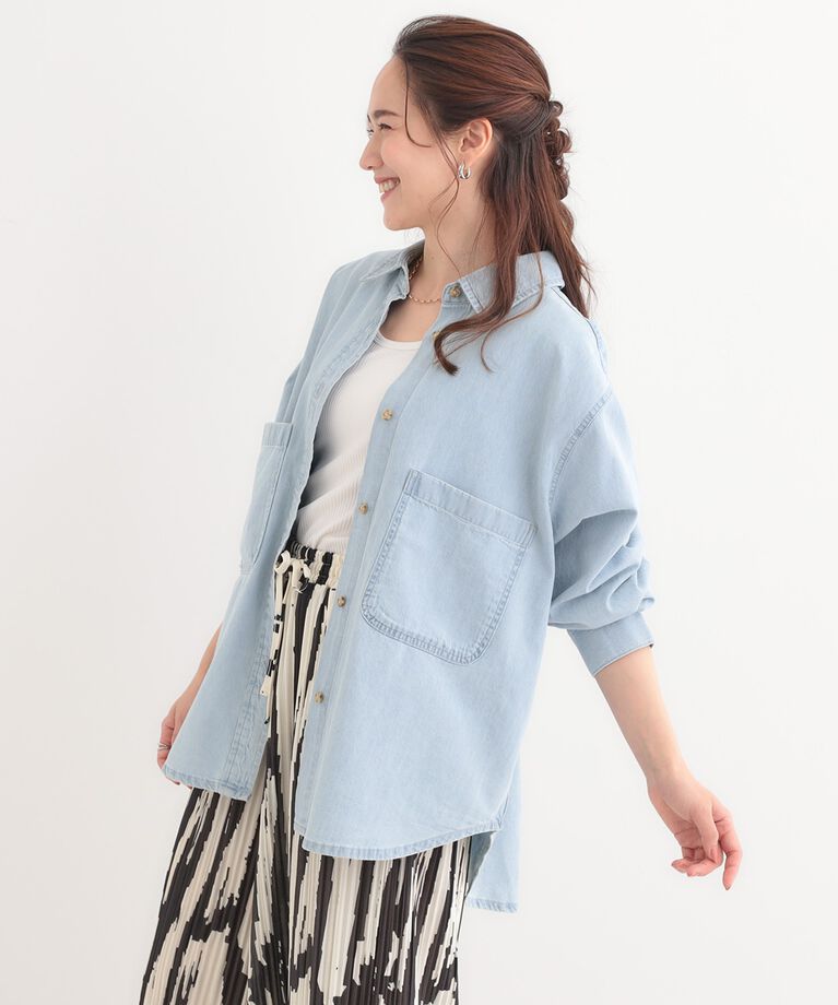 SHOO･LA･RUE「【洗える/S-LL】BIGポケット オーバーサイズデニムシャツ」|シャツ・ブラウス|