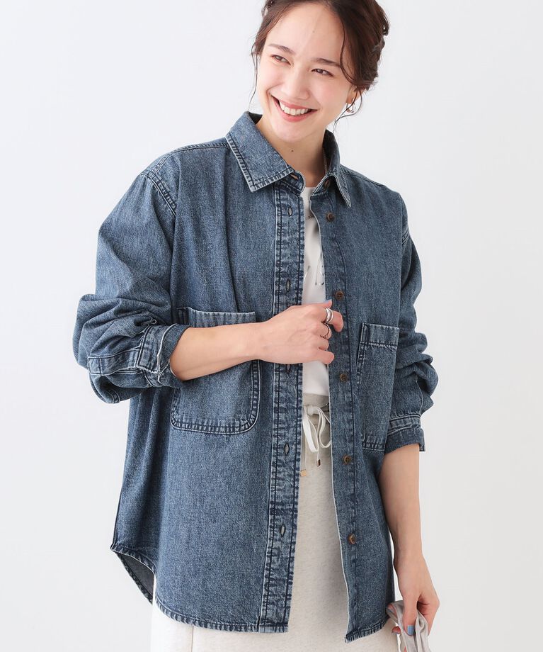 SHOO･LA･RUE「【洗える/S-LL】BIGポケット オーバーサイズデニムシャツ」|シャツ・ブラウス|ブルー(092)