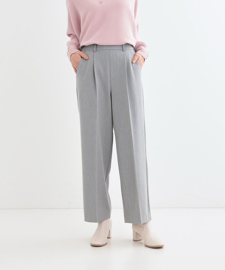 SHOO･LA･RUE「【洗える/S-LL】脚のラインを拾いにくい センタープレス タックワイドパンツ」|その他|