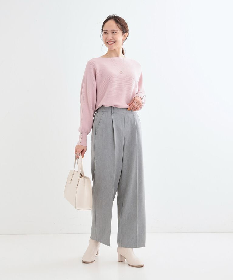 SHOO･LA･RUE「【洗える/S-LL】脚のラインを拾いにくい センタープレス タックワイドパンツ」|その他|