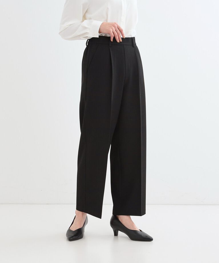 SHOO･LA･RUE「【洗える/S-LL】脚のラインを拾いにくい センタープレス タックワイドパンツ」|その他|