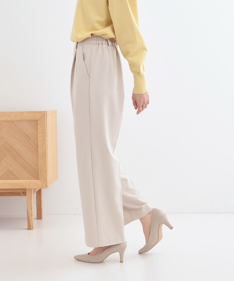 SHOO･LA･RUE「【洗える/S-LL】脚のラインを拾いにくい センタープレス タックワイドパンツ」|その他|