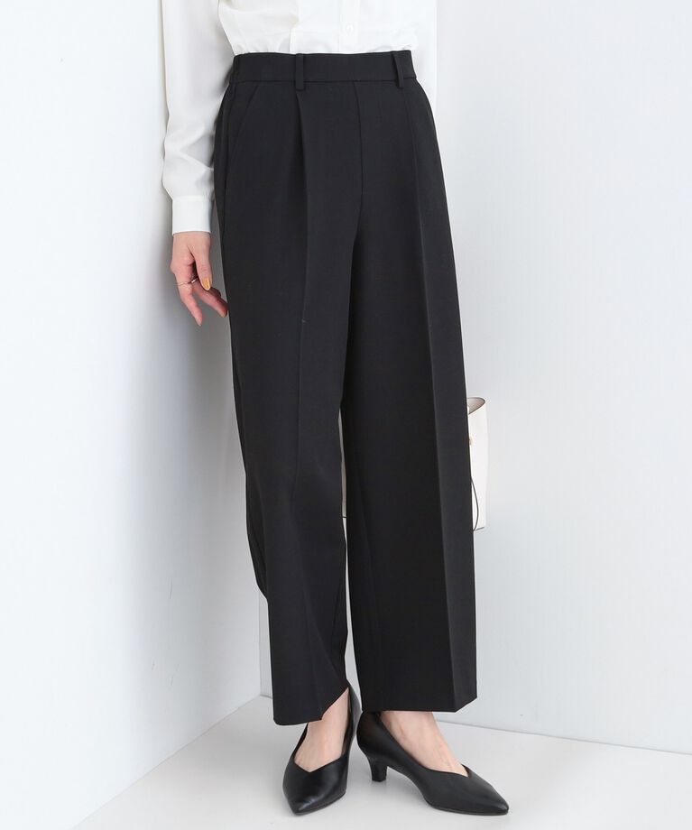 SHOO･LA･RUE「【洗える/S-LL】脚のラインを拾いにくい センタープレス タックワイドパンツ」|その他|ブラック(019)